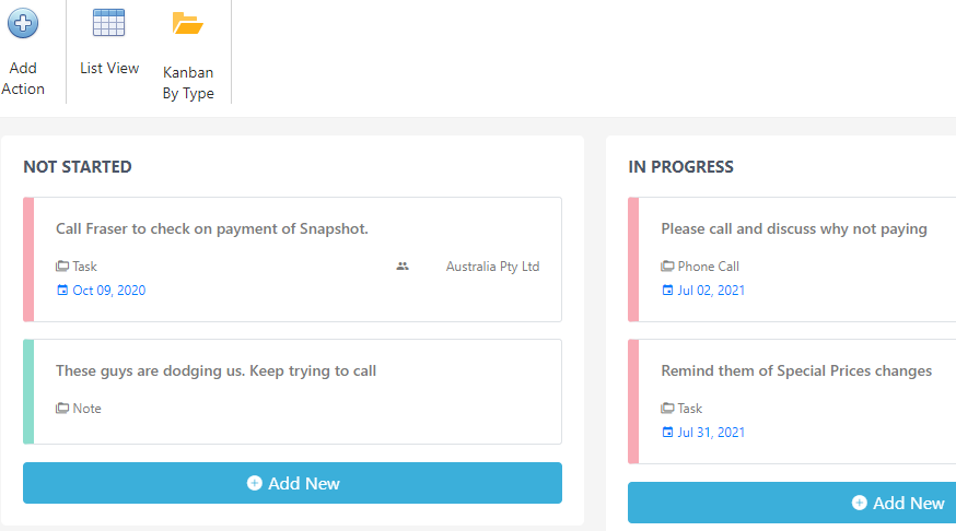 Assign tasks or appointments to customers using action list